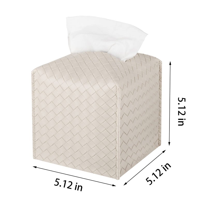 zoocatia Tissue Box Cover PU Leather Tissue Holder Square Facial Tissue Case Facial Paper Organizer Dispenser for Bathroom, Vanity Countertop, Tabletop, Car, Griege - Image 5