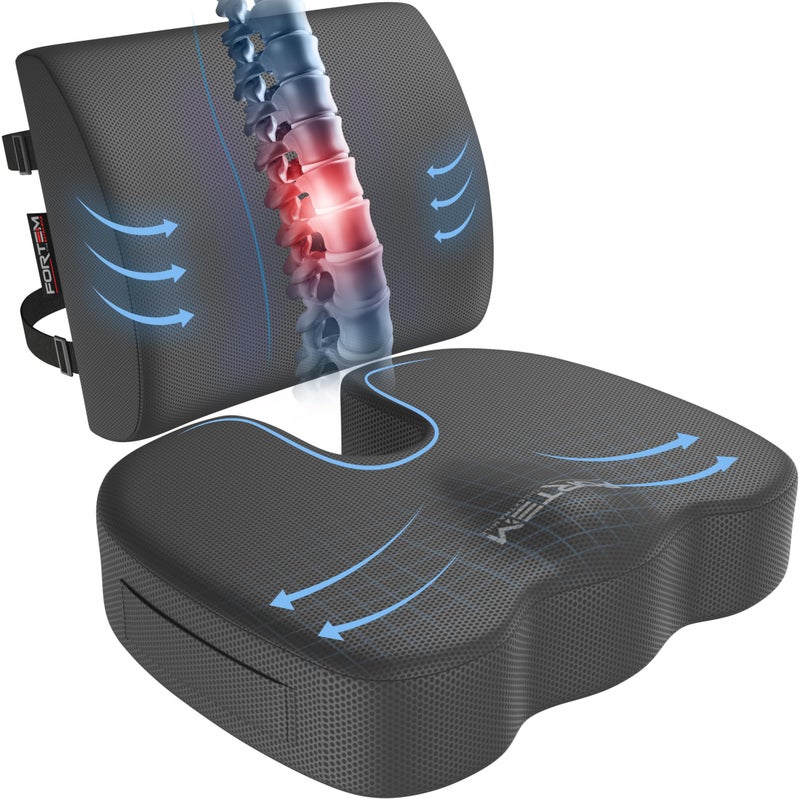 FORTEM FORTEM Seat Cushion and Lumbar Support for Office Chair  Desk Chair Cushion  Non Slip Sitting and Back Pillow for Gaming  Car Seat  Memory Foam Sciatica and Tailbone Support  Washable Covers  XL  - Image 3