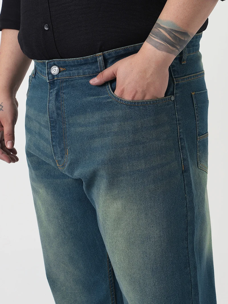 Urbano Fashion  Urbano Plus Men's Light Blue Straight Fit Heavy Washed Jeans Stretchable  | Best Price UAE