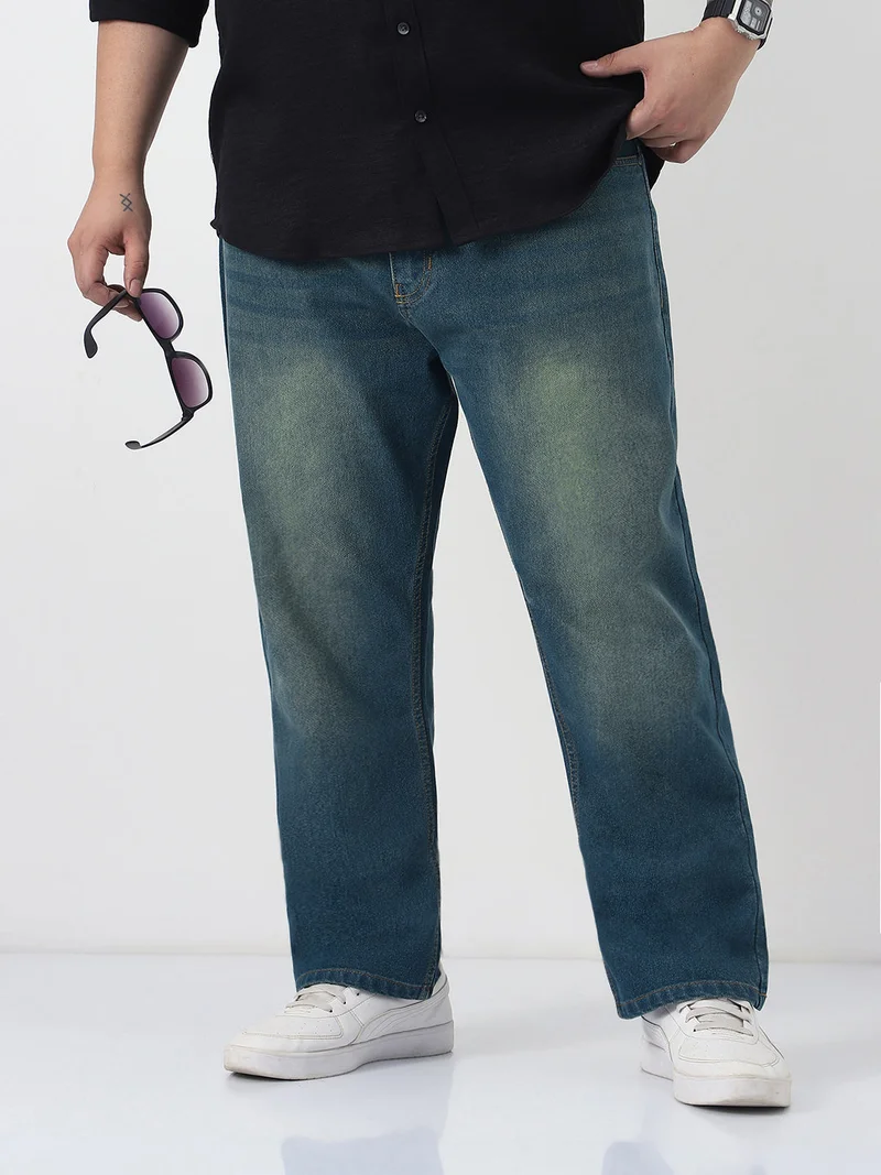Urbano Plus Men's Light Blue Straight Fit Heavy Washed Jeans Stretchable