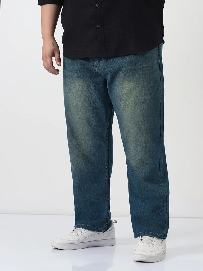 Urbano Fashion  Urbano Plus Men's Light Blue Straight Fit Heavy Washed Jeans Stretchable  | Best Price UAE