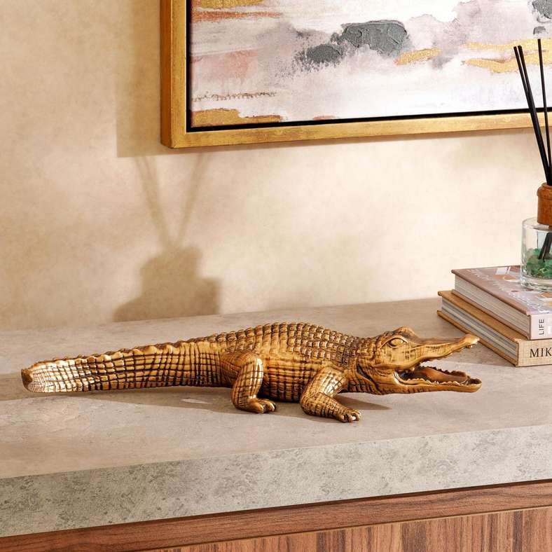 Pan Home Gold Polyresin Crocodile Figurine for Home Decor