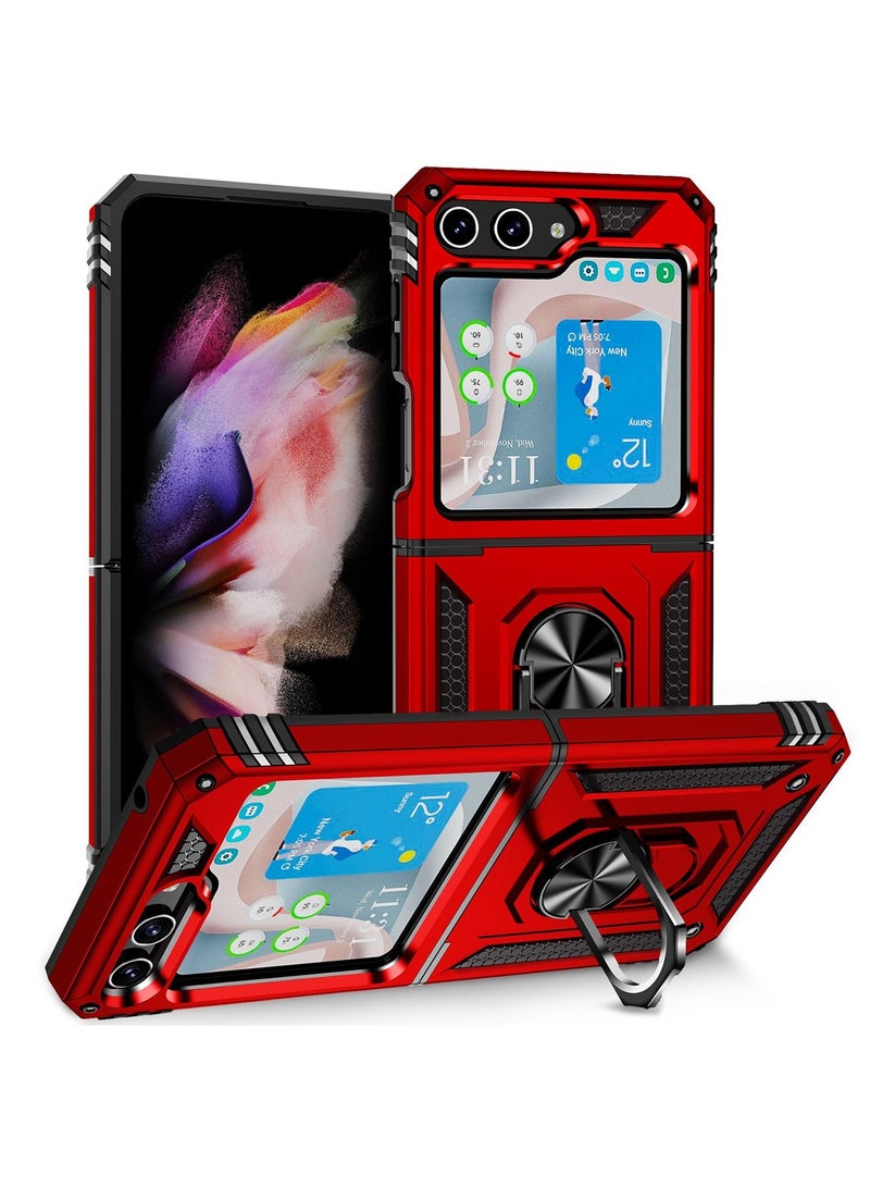 Armor Protective Case for Samsung Galaxy Z Flip 5 Military Grade Shockproof Samsung Galaxy Z Flip 5 Back Cover with Hinge Protection with Finger Ring Car Phone holder Stable Kickstand - Image 1