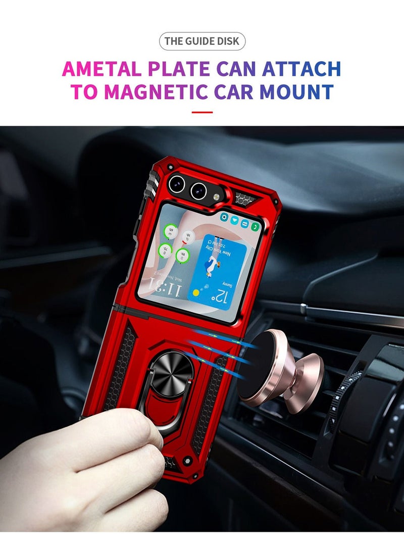 Armor Protective Case for Samsung Galaxy Z Flip 5 Military Grade Shockproof Samsung Galaxy Z Flip 5 Back Cover with Hinge Protection with Finger Ring Car Phone holder Stable Kickstand - Image 5
