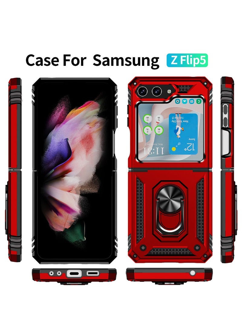 Armor Protective Case for Samsung Galaxy Z Flip 5 Military Grade Shockproof Samsung Galaxy Z Flip 5 Back Cover with Hinge Protection with Finger Ring Car Phone holder Stable Kickstand - Image 2