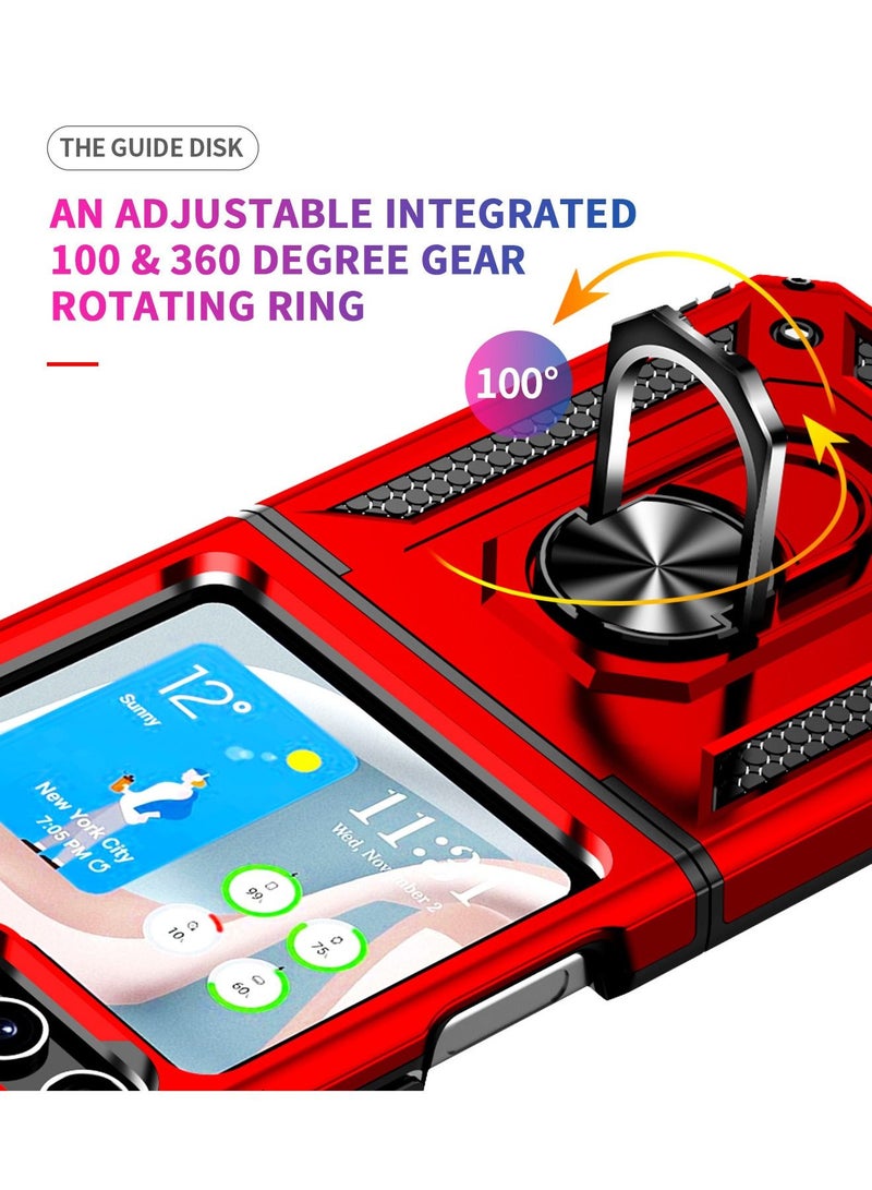 Armor Protective Case for Samsung Galaxy Z Flip 5 Military Grade Shockproof Samsung Galaxy Z Flip 5 Back Cover with Hinge Protection with Finger Ring Car Phone holder Stable Kickstand - Image 4