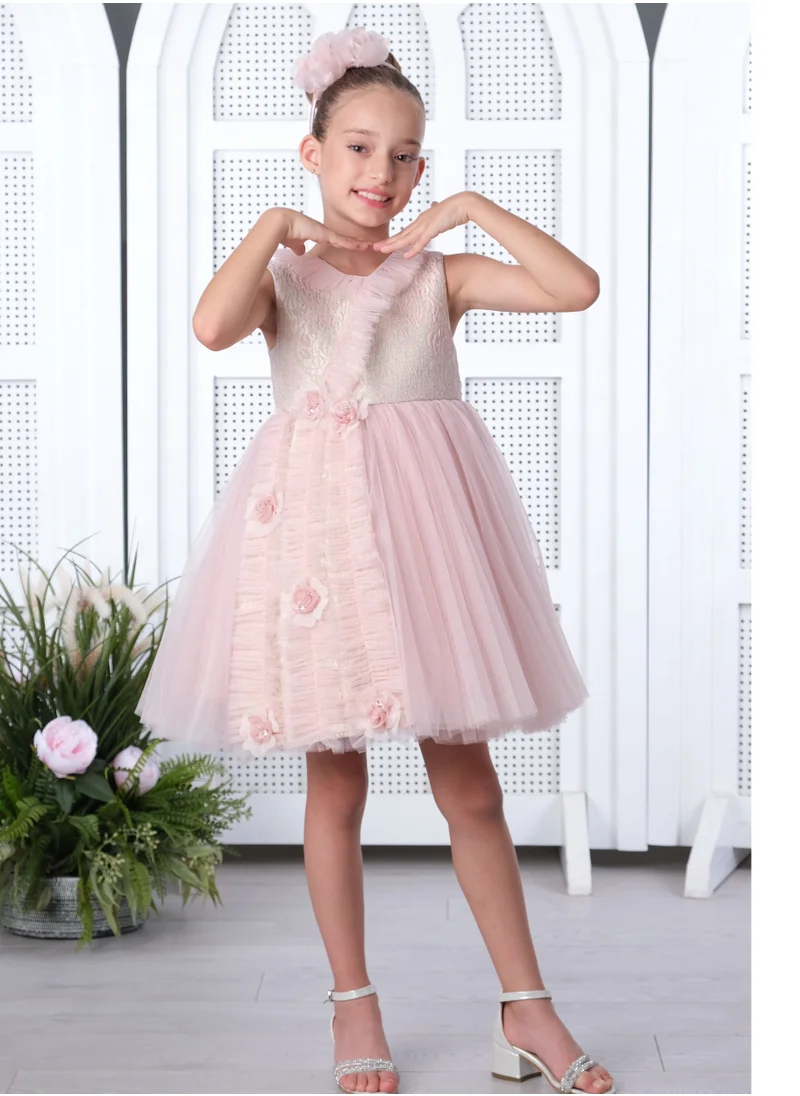 VIA BAMBINO Girls' Dress in Pink with a Luxurious and Elegant Design