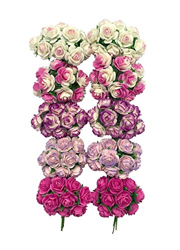 RATREE 888 100 pcs mini Rose Mixed Pink Colors Mulberry Paper Flower 15-18 mm Scrap Booking Wedding DIY Craft Supplies Card, Small Roses (Mixed Pink) - Image 1