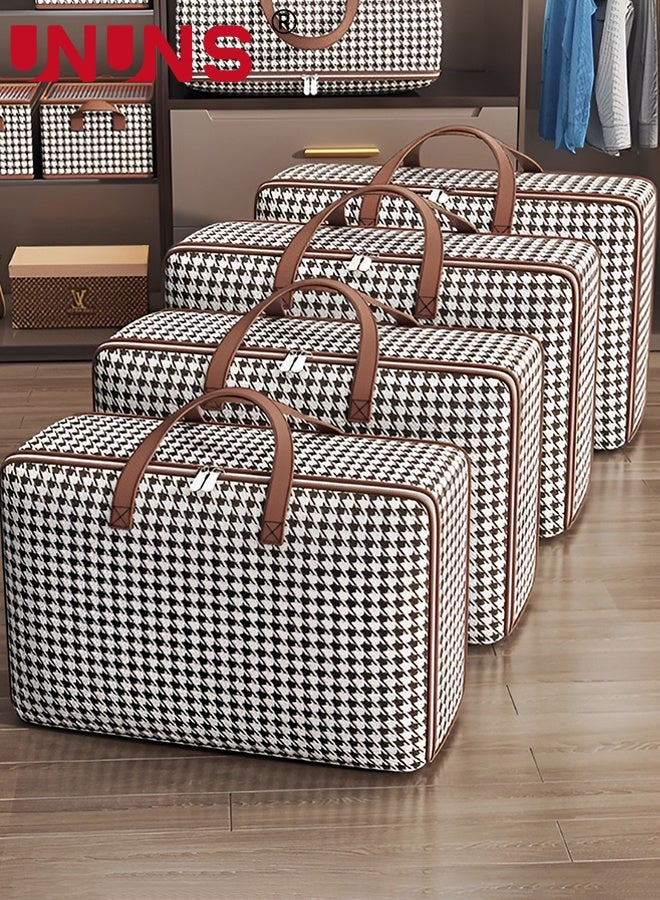 UNUNS Large Capacity Storage Moving Bags,4 Pack Houndstooth Pattern 4 Sizes Foldable Moving Bag,Clothes Storage Bag Organizer for Comforters,Blankets,Bedding,Sorting Box - Image 1