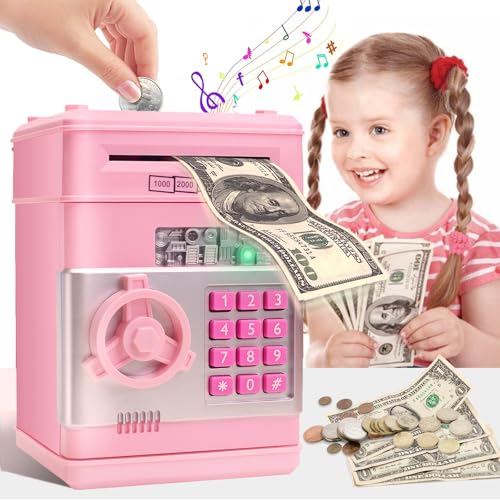 civan ATM Piggy Bank for Kids Electronic Money Saving Box with Password Safe Cash Coin Saving Bank Toys for Ages 813 38 Kids Girls Boys Birthday Pink