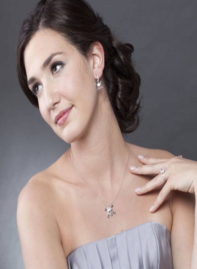 بيركيل أقراط متدلية من الفضة الإسترلينية على شكل جمجمة وعظام للنساء من بيريكل، مرصعة بالزركونيا المكعبة. - Image 2