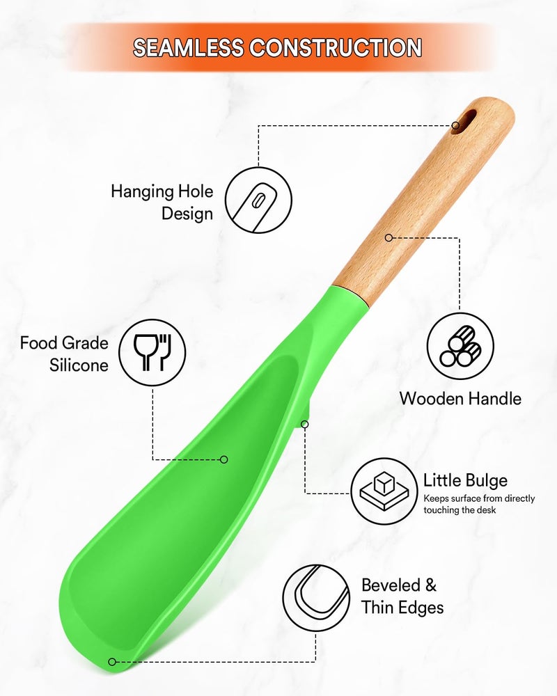 Badiano Cooking Spoon for Nonstick Cookwares, Great for Cooking and Serving Sturdy BPA-Free Matte Silicone, Wood Handle Spoon for Mixing, Scoop, and Scrape (AGR, 11.4 inch) - Image 3
