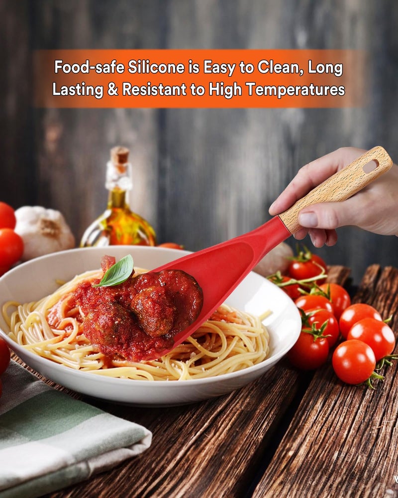 Badiano Cooking Spoon for Nonstick Cookwares, Great for Cooking and Serving Sturdy BPA-Free Matte Silicone, Wood Handle Spoon for Mixing, Scoop, and Scrape (AGR, 11.4 inch) - Image 4