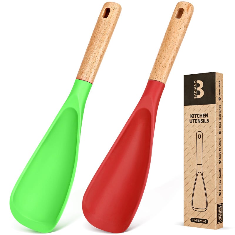 Badiano Cooking Spoon for Nonstick Cookwares, Great for Cooking and Serving Sturdy BPA-Free Matte Silicone, Wood Handle Spoon for Mixing, Scoop, and Scrape (AGR, 11.4 inch) - Image 1
