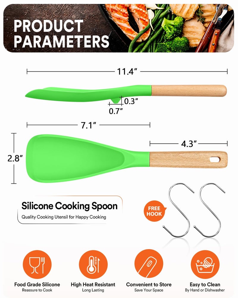 Badiano Cooking Spoon for Nonstick Cookwares, Great for Cooking and Serving Sturdy BPA-Free Matte Silicone, Wood Handle Spoon for Mixing, Scoop, and Scrape (AGR, 11.4 inch) - Image 2
