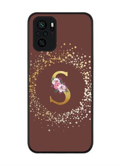 Rugged Black edge case for Xiaomi Poco M5s Slim fit Soft Case Flexible Rubber Edges Anti Drop TPU Gel Thin Cover - Custom Monogram Initial Letter Floral Pattern Alphabet - S (Brown )