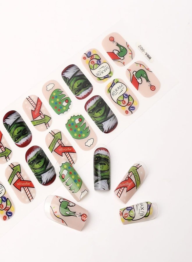 2 Sheets Christmas Gel Nail Stickers Elk Gel Nail Polish Red Strips with Xmas Trees Self-Adhesive Colorful Lights Design Cute Winter Stickers Full Wrap Gel Nail Strips Stickers for Acrylic Nail DIY - Image 5