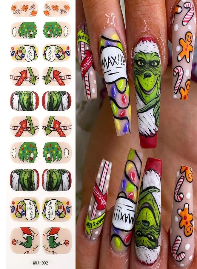 2 Sheets Christmas Gel Nail Stickers Elk Gel Nail Polish Red Strips with Xmas Trees Self-Adhesive Colorful Lights Design Cute Winter Stickers Full Wrap Gel Nail Strips Stickers for Acrylic Nail DIY - Image 2