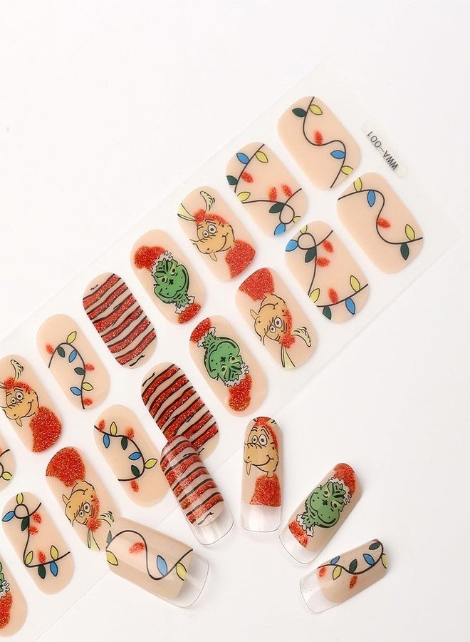 2 Sheets Christmas Gel Nail Stickers Elk Gel Nail Polish Red Strips with Xmas Trees Self-Adhesive Colorful Lights Design Cute Winter Stickers Full Wrap Gel Nail Strips Stickers for Acrylic Nail DIY - Image 4