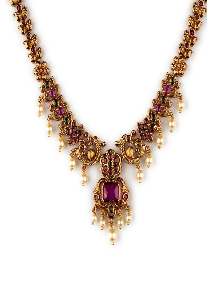 Sasitrends Enchanting Gold Plated Peacock and Floral Pearl Necklace Jewellery Set for Women & Girls - Image 5