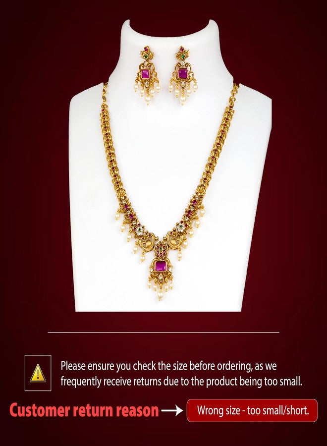 Sasitrends Enchanting Gold Plated Peacock and Floral Pearl Necklace Jewellery Set for Women & Girls - Image 3