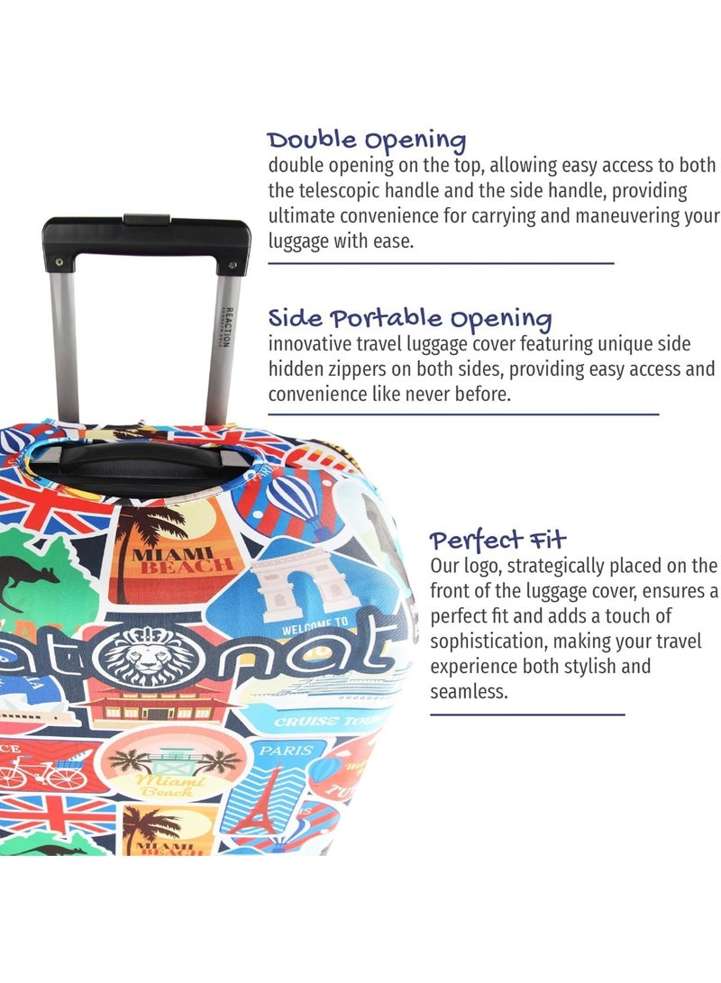 natOnat Travel Luggage Cover Protector - Suitcase Cover with Coloured Pattern- Stretchy, Washable Spandex & Polyester - Protects Against Dirt & Scratches - Travel Stickers Design - Fits 48-53 CM Height ( Small ) - Image 5