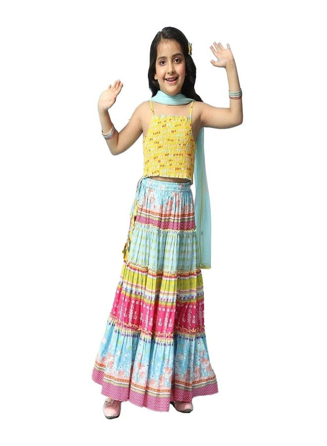 BIBA Girl Cotton Readymade Printed Relaxed Lehenga Set (Kw4503_Yellow_7) - Image 1
