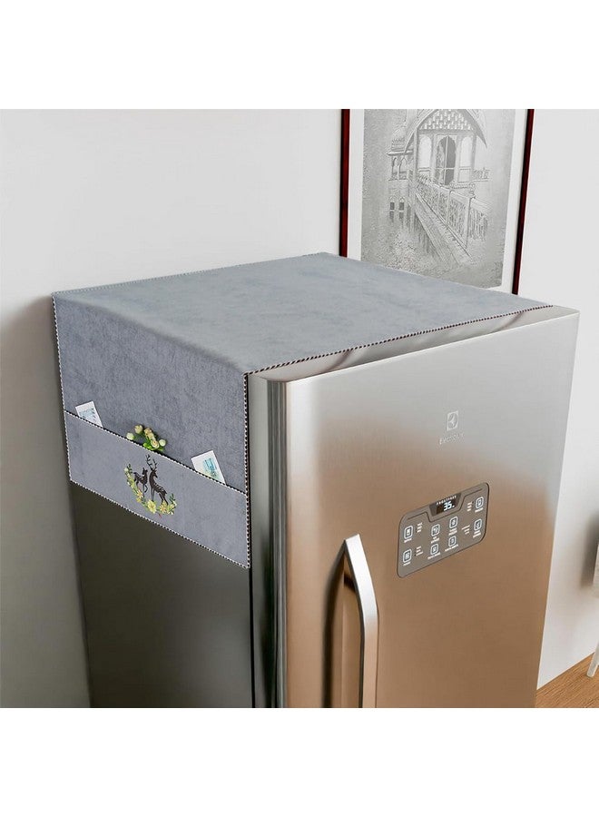 HASTHIP® 1 Pack Fridge Dust Proof Cover for Top Double Door, Chenille Plush Dust Cover with Utility Pockets Designe Kitchen Refrigerator Cover for Side-by-Side Refrigerator, 21.6 x55 inches - Image 4