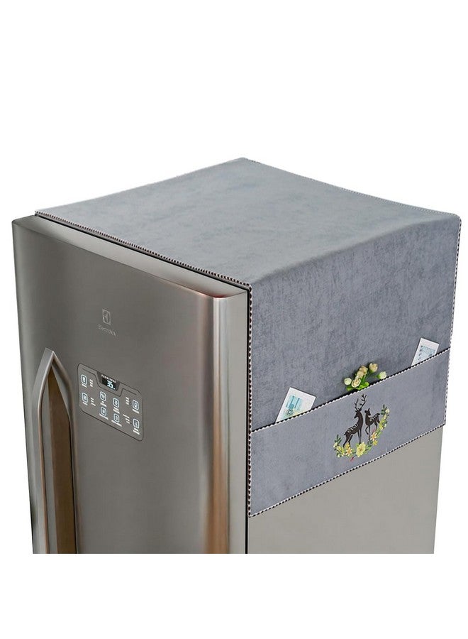 HASTHIP® 1 Pack Fridge Dust Proof Cover for Top Double Door, Chenille Plush Dust Cover with Utility Pockets Designe Kitchen Refrigerator Cover for Side-by-Side Refrigerator, 21.6 x55 inches - Image 1