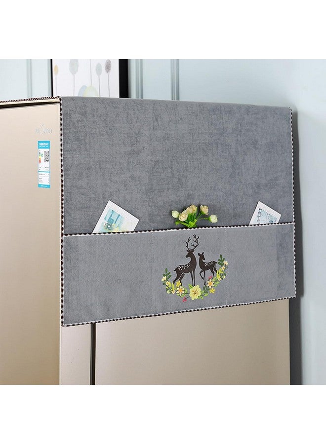 HASTHIP® 1 Pack Fridge Dust Proof Cover for Top Double Door, Chenille Plush Dust Cover with Utility Pockets Designe Kitchen Refrigerator Cover for Side-by-Side Refrigerator, 21.6 x55 inches - Image 2