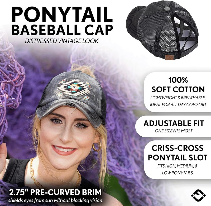 Funky Junque Ponytail Hat for Women - Baseball Cap with Adjustable Fit & High Pony Tail Criss Cross Back for Everyday Wear - Image 2