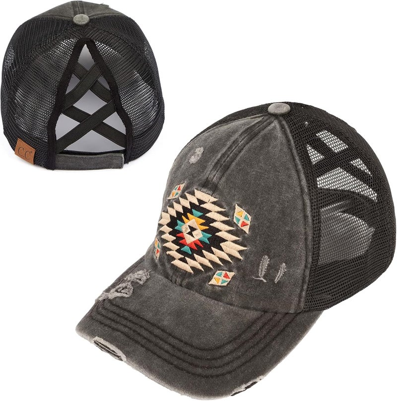 Funky Junque Ponytail Hat for Women - Baseball Cap with Adjustable Fit & High Pony Tail Criss Cross Back for Everyday Wear - Image 1