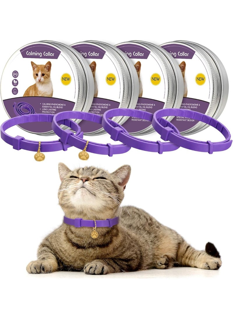 4 Pcs Calming Cats Collar Adjustable Cat Calm Collar Lavender Scent Relaxing Cat Collar with 2 Pendant for Puppies Cats Reduce Stress Aggression Anxious, up to 15 Inches (Purple, Gold) - Image 1