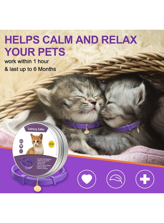 4 Pcs Calming Cats Collar Adjustable Cat Calm Collar Lavender Scent Relaxing Cat Collar with 2 Pendant for Puppies Cats Reduce Stress Aggression Anxious, up to 15 Inches (Purple, Gold) - Image 3