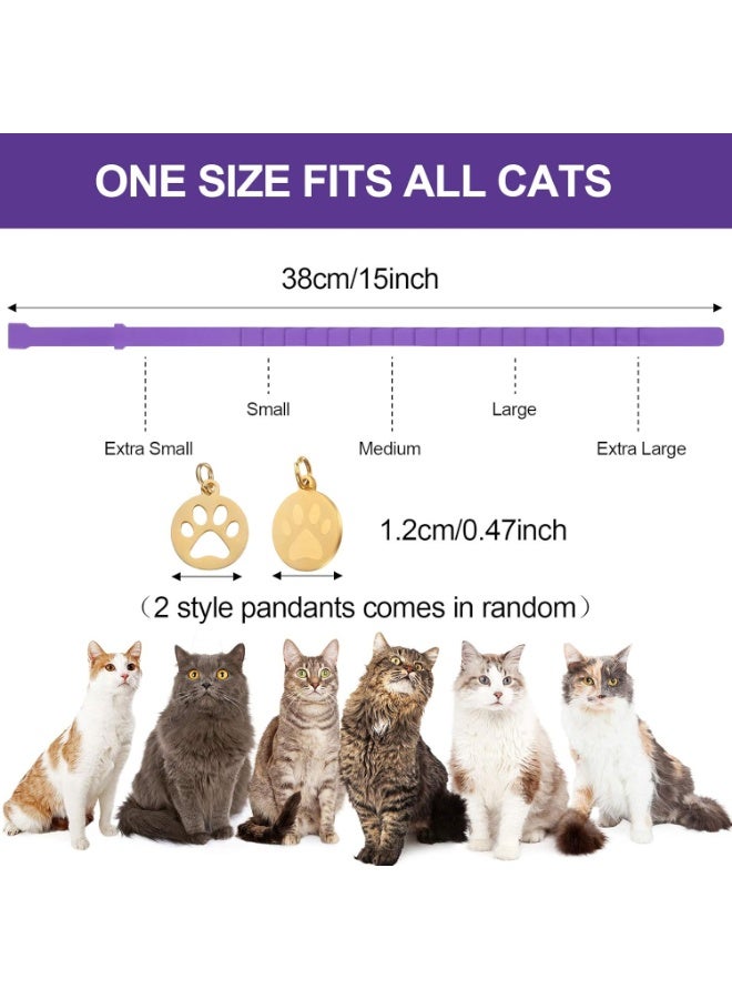 4 Pcs Calming Cats Collar Adjustable Cat Calm Collar Lavender Scent Relaxing Cat Collar with 2 Pendant for Puppies Cats Reduce Stress Aggression Anxious, up to 15 Inches (Purple, Gold) - Image 5