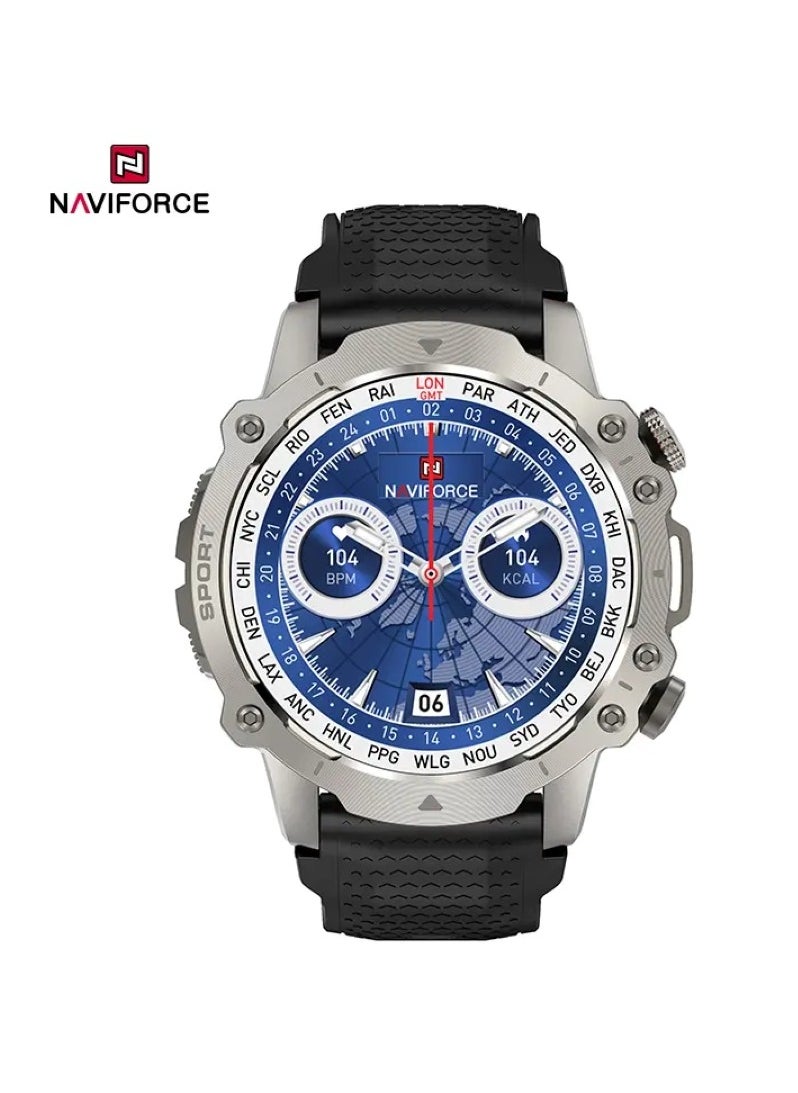 NAVIFORCE - NAVIFORCE NT10 Smart Watch Circular Dial Bluetooth - Black Strap with Silver Dial - Image 1