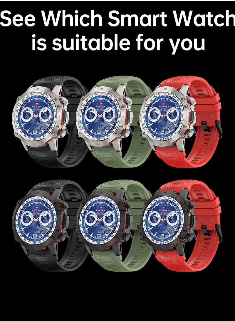 NAVIFORCE - NAVIFORCE NT10 Smart Watch Circular Dial Bluetooth - Black Strap with Silver Dial - Image 1