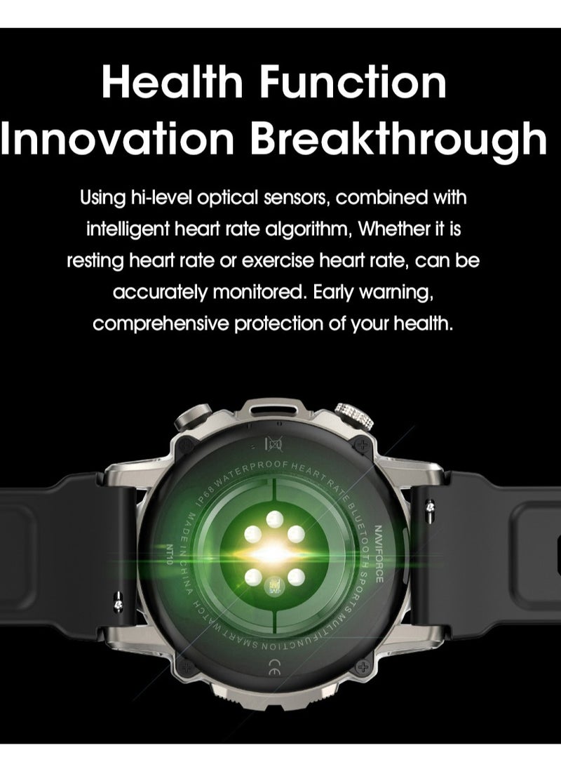 NAVIFORCE - NAVIFORCE NT10 Smart Watch Circular Dial Bluetooth - Black Strap with Silver Dial - Image 1