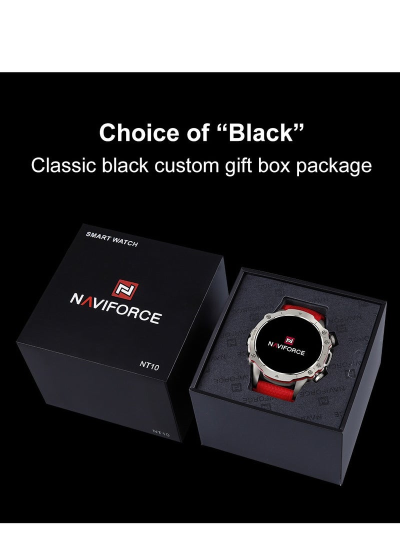 NAVIFORCE - NAVIFORCE NT10 Smart Watch Circular Dial Bluetooth - Black Strap with Silver Dial - Image 1