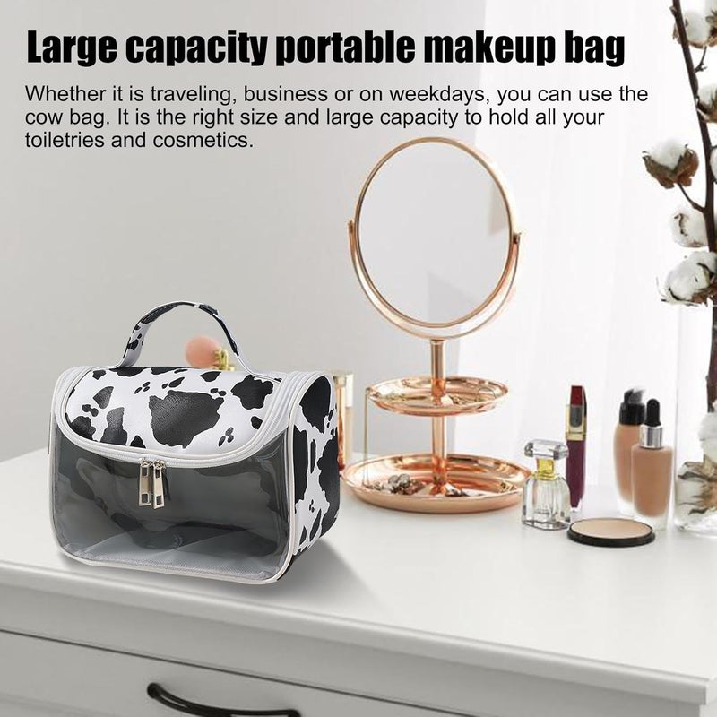 windforgecraft Travel Toiletry Bag,Cow Print Travel Organizer Pouch | Portable Large Capacity Makeup Case Travel Bag with Zipper for Toiletries, Skincare, Shampoo, Zalhin - Image 2