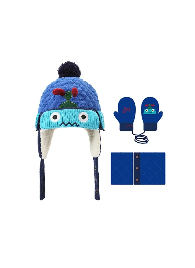 LITTLE SURPRISE BOX 3pcs Quilted Robot Theme Winter CapMufflers and Gloves