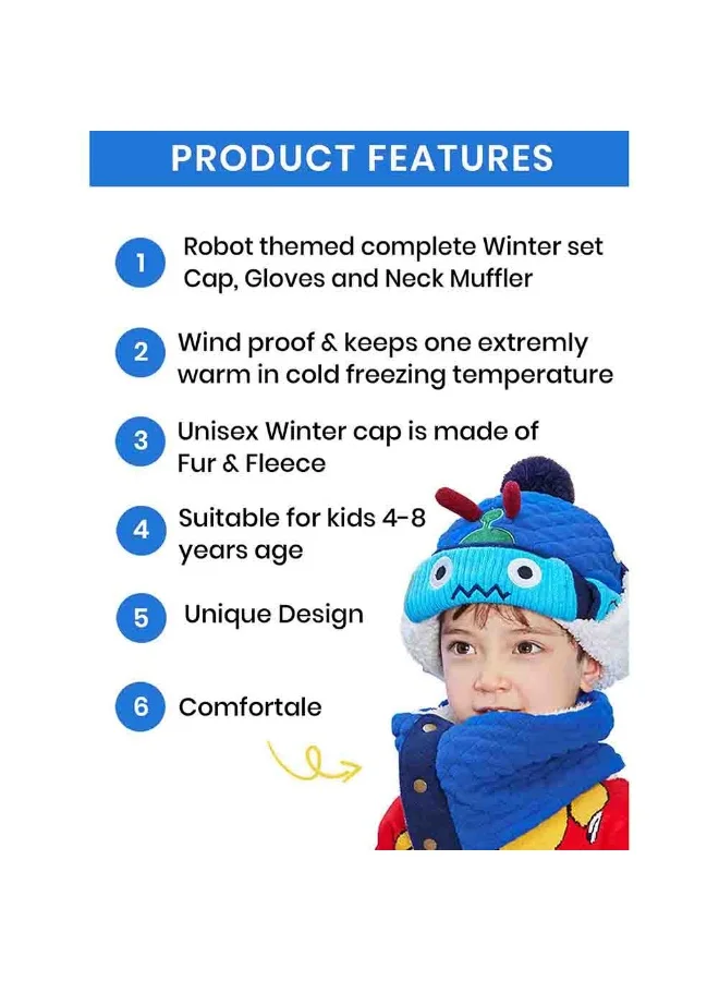 LITTLE SURPRISE BOX 3pcs Quilted Robot Theme Winter CapMufflers and Gloves