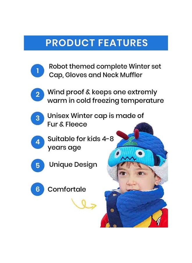 LITTLE SURPRISE BOX 3pcs Quilted Robot Theme Winter CapMufflers and Gloves  - Image 3