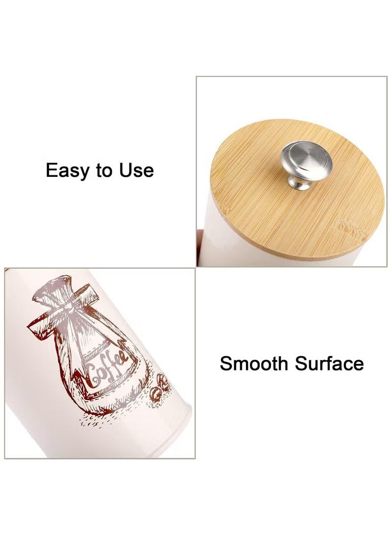 عربست أطقم علب لطاولة المطبخ، طقم علب مطبخ معدني عتيق من 3 علب، طقم علب شاي وسكر وقهوة وعلبة تخزين طعام بغطاء من الخيزران، ديكور مطبخ مزرعة، بيج - Image 4