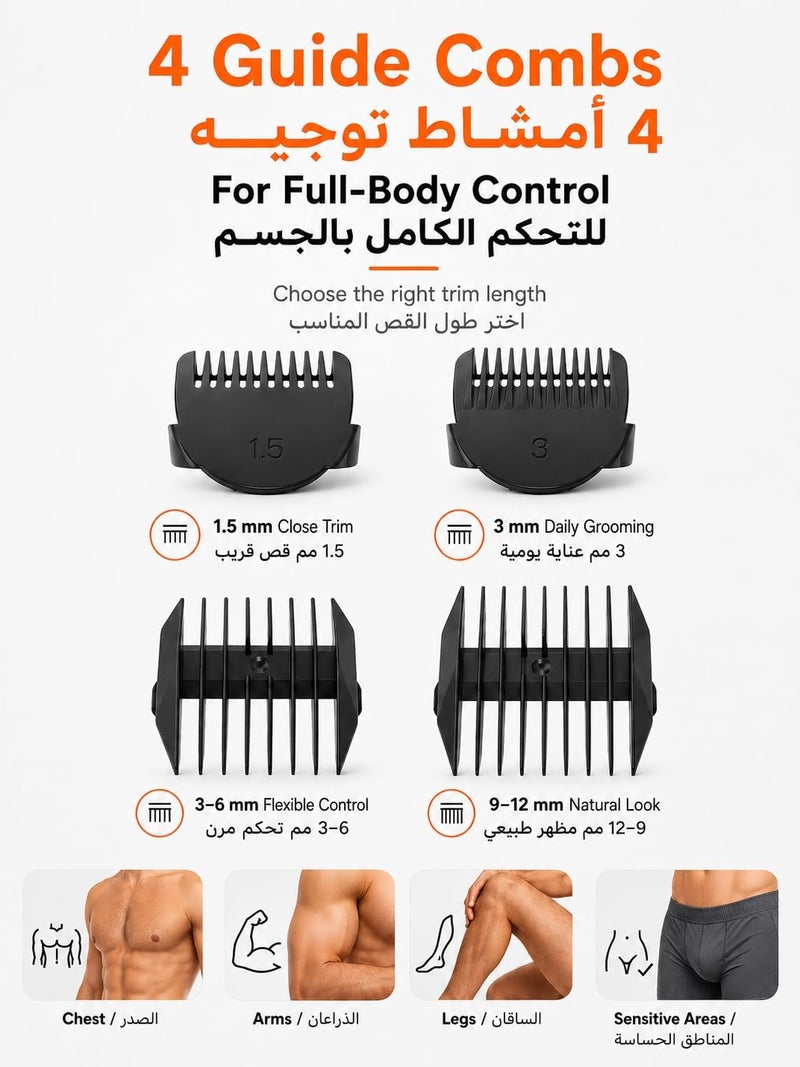 MANSPOT Electric Body Hair Trimmer - Groin Trimmer for Men, Electric Pubic Trimmer Shaver,Kit with 4 Guard,Replaceable Ceramic Blade Heads,Waterproof Wet/Dry Shaver,90 Minutes Shaving Black - Image 5