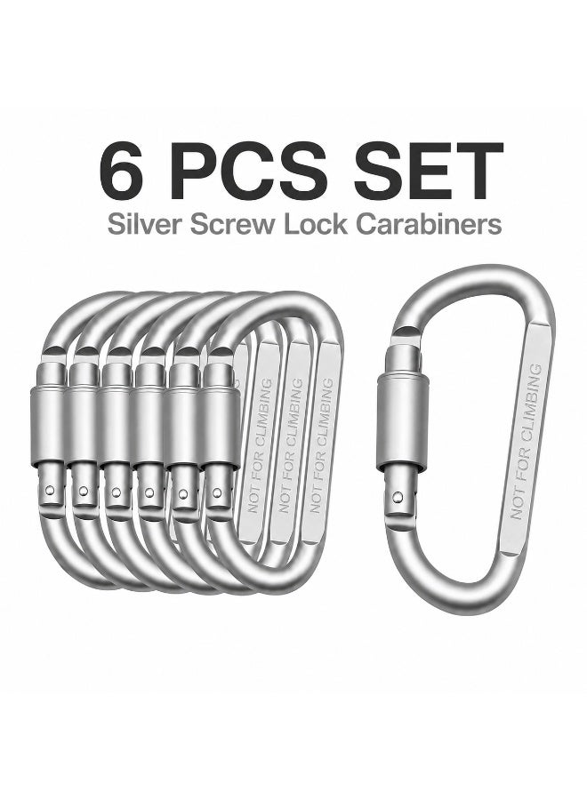 Tanyaz Screw Lock Carabiners, 6 PCS Silver Aluminum Alloy D Shape Utility Clips, Backpack Hooks for Keys, Camping Gear, Travel Bags, Not for Climbing (8 CM) - Image 3