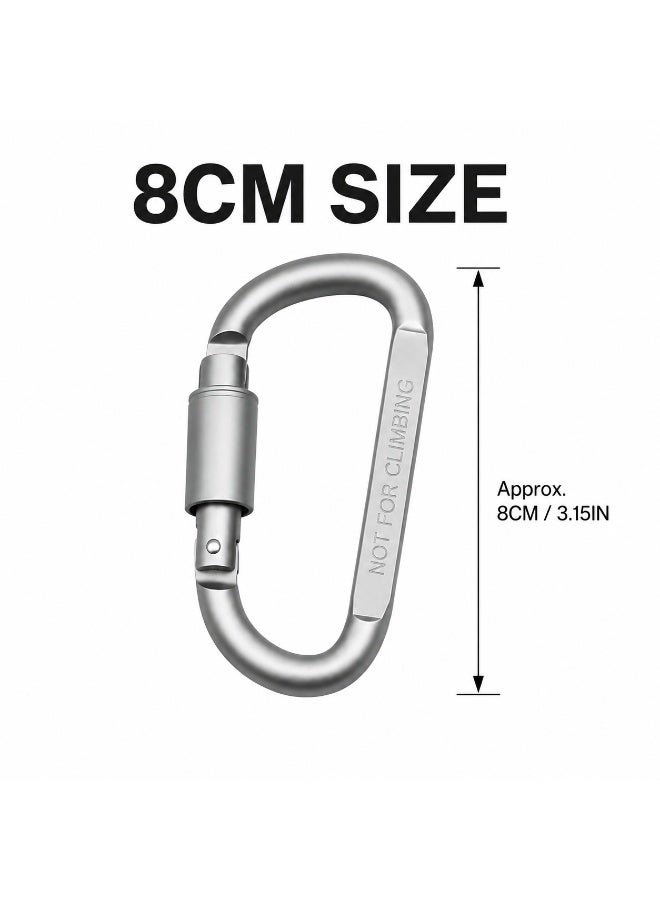 Tanyaz Screw Lock Carabiners, 6 PCS Silver Aluminum Alloy D Shape Utility Clips, Backpack Hooks for Keys, Camping Gear, Travel Bags, Not for Climbing (8 CM) - Image 5