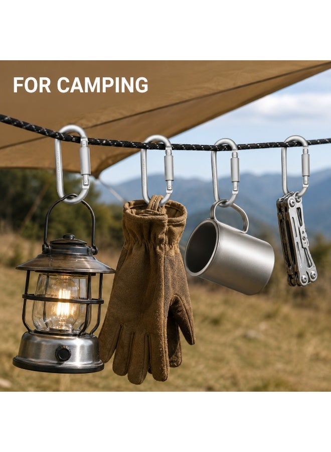 Tanyaz Screw Lock Carabiners, 6 PCS Silver Aluminum Alloy D Shape Utility Clips, Backpack Hooks for Keys, Camping Gear, Travel Bags, Not for Climbing (8 CM) - Image 2