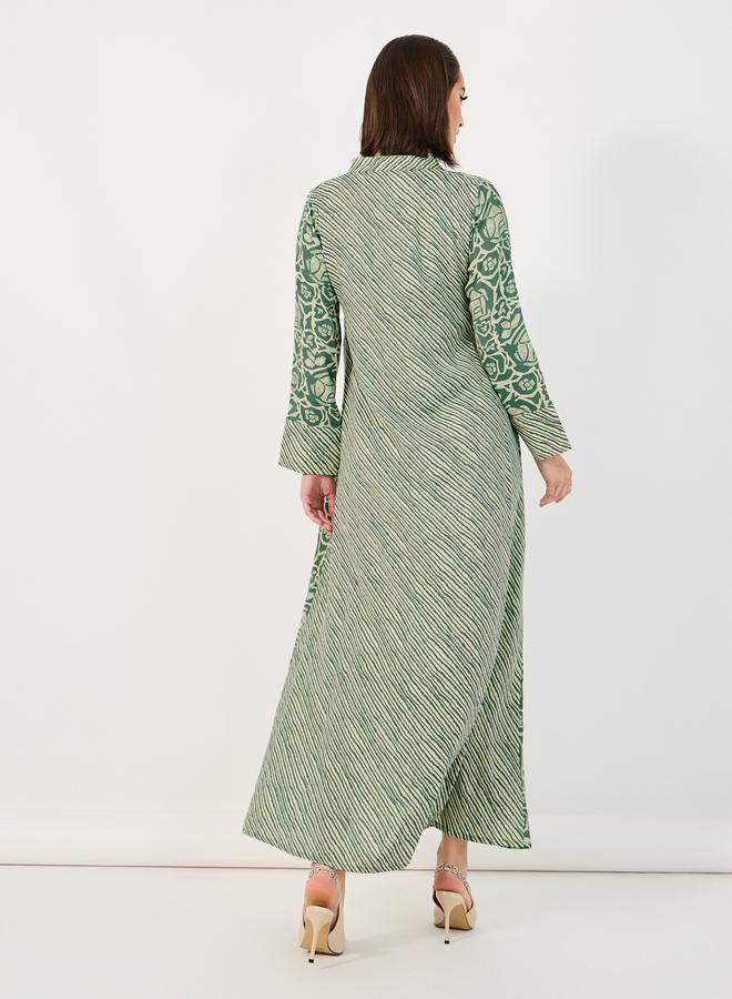 ستايلي جلابية بياقة واقفة وطبعة كاملة بتصميم - - Image 5