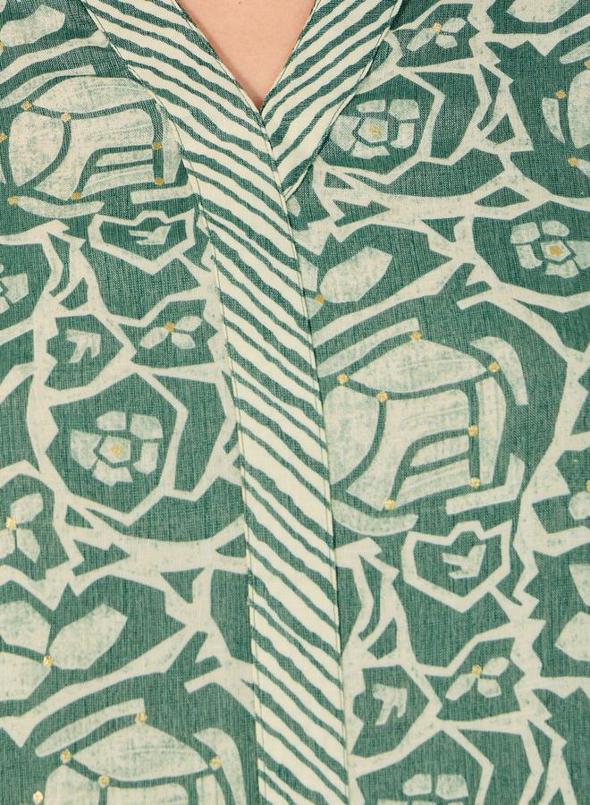 ستايلي جلابية بياقة واقفة وطبعة كاملة بتصميم - - Image 4